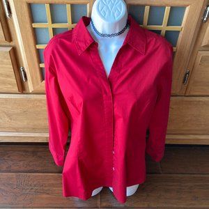 Lee Riders Effortless Care Red Button Down 3/4 Sleeve Blouse Large